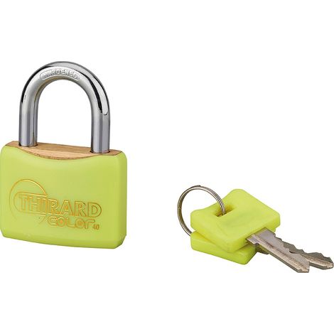THIRARD - Cadenas à clé Color UNIKEY (achetez-en plusieurs, ouvrez avec la même clé), 40mm, jaune, 2 clés - THIRARD (1/5)