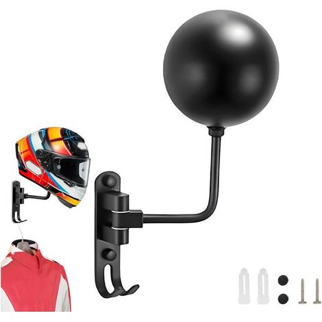 Supporto per casco in metallo girevole a 180°, espositore con ganci per appendere, viti di montaggio incluse per caschi/giacche/berretti - nero (1/5)