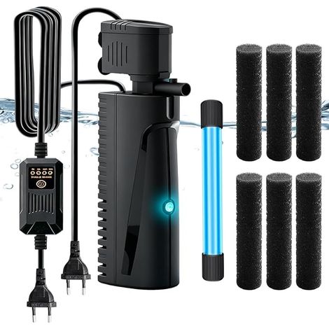 Filtre intérieur d'aquarium, 1500 l/h, système 3 en 1 avec pompe d'aquarium et minuterie 3 à 24 h pour purification de l'eau, convient pour 150 à 600 l (1/5)