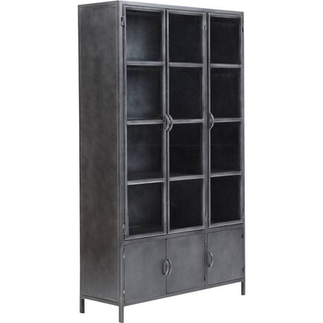 Made In Meubles – Vaisselier en métal vitré 190x110x43.5 cm – 10 niches de rangement – Design moderne pour intérieur – Entretien facile (1/5)