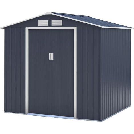 Abri de jardin en métal gris anthracite 4,07 m² – Deux portes coulissantes en acier galvanisé – Résistant à la corrosion – Facile à monter (1/7)