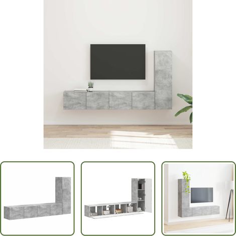 Holzwerkstoff - TV-Schrankset Wandmontiert 3 pcs Beton Grau Holzwerkstoff (1/5)