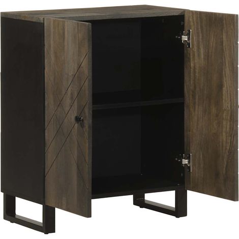 Buffet Meuble de rangement noir 60x33x75 cm bois massif de manguier (1/5)