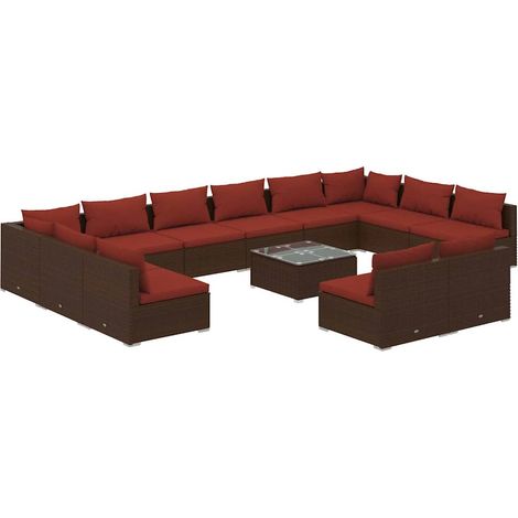 Maison Exclusive - 13-tlg. Garten-Lounge-Set mit Kissen Braun Pol (1/5)