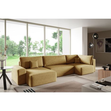 Wohnlandschaft mit Schlaffunktion ARONA XL Stoff Centaur Honiggelb Ottomane Links