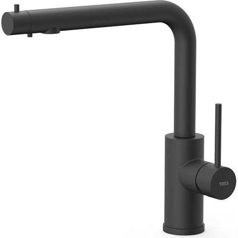 TRES 23045303NM COCINA Grifo Monomando 2 Vías Agua Filtrada Color Negro Mate - ref: 23045303NM
