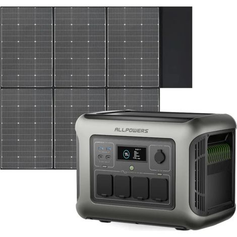 ALLPOWERS R1500 LITE Solargenerator mit 600W Solarpanel, 1056Wh LiFePO4 Tragbare Powerstation, 1600W AC/100W USB-C Ausgang, 40 Mins Schnellladung Generatoren für Outdoor, Off-Grid, RV, Notfall