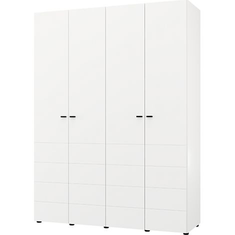 Guardaroba Grande Soris, Armadio Camera da Letto Appendiabiti, 2 Ripiani, 4 Vani, 155x208h cm Bianco Opaco