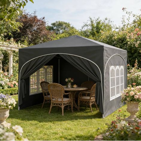 CHICFURN Gazebo da giardino pieghevole 3x3 m grigio in tessuto Oxford e metallo, con borsa (1/5)
