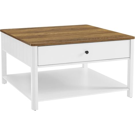 Vasagle – Table basse fixe 80 x 80 cm – Style marin brou de noix et blanc – 2 grands tiroirs – Panneau d’aggloméré robuste – LCT207T14