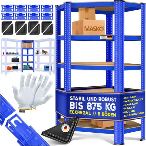 MASKO® Scaffalatura per stoccaggio pesante  Scaffalatura per cantina  180x75x40cm  fino a 875 kg  5 ripiani regolabili  Scaffalatura annidabile  Blu (1/5)