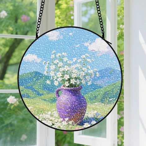 12.5cm Suspension décorative vitrale pour fenêtre – motif abstrait, pour porte, terrasse, jardin et maison, élément végétal, cadeau d’anniversaire pour amoureux, femmes, hommes, papa, maman, grand-mèr (1/5)