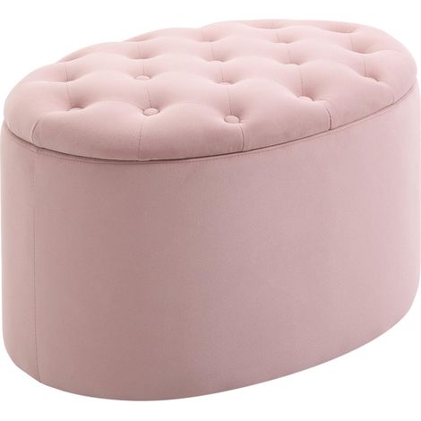 Pouf de rangement avec couvercle rembourré et matelassé, repose-pieds ovale en velours rose pour salon et chambre, idéal pour le salon et la chambre. (1/5)