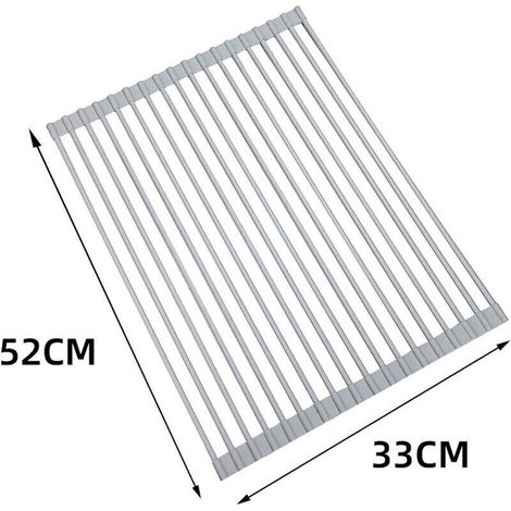 Égouttoir à vaisselle en acier inoxydable pliable – Grand modèle gris, idéal pour évier et multiples tâches culinaires (1/3)