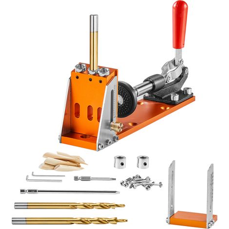 VEVOR Kit de Gabarit de Trou de Poche Profondeur Reglable 12,7-38,1 mm Systeme de Trou de Poche en Alliage deAluminium Gabarit de Percage Oblique Kit Complet pour Travaux de Menuiserie Meuble en Bois
