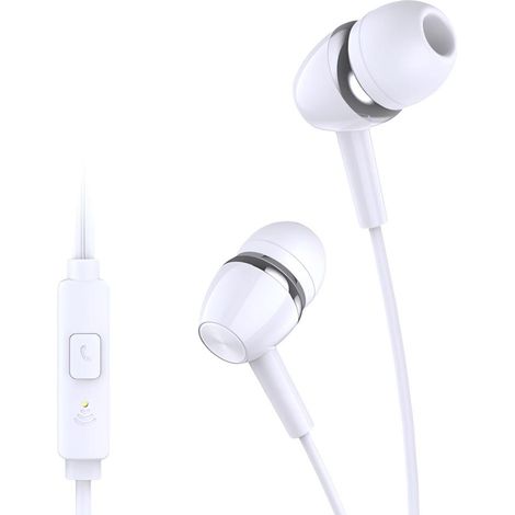 Écouteurs intra-auriculaires filaires avec connecteur 3,5 mm et microphone - blancs
