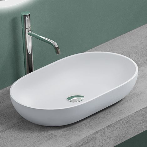 Mai & Mai – Vasque à poser ovale 54x34x10,5cm – Blanc mat en fonte minérale – Raccordement norme DIN – Surface lisse et facile à nettoyer - Col808 (1/5)