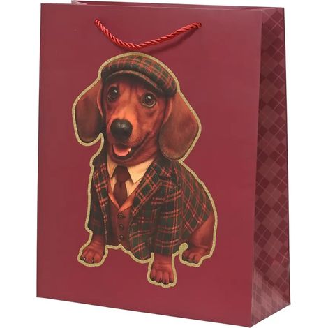 Geschenkverpackung rot mit Hund 30 × 12 × 42 cm (1/2)