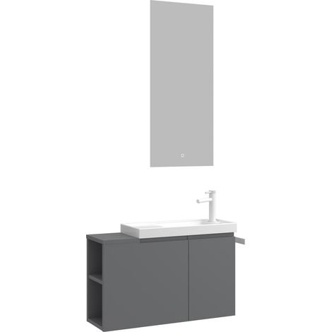 Waschtisch-Set mit Spiegel (2-teilig) "Ferla 80" – 80 x 22 x 45 cm – Mattgrau (1/3)