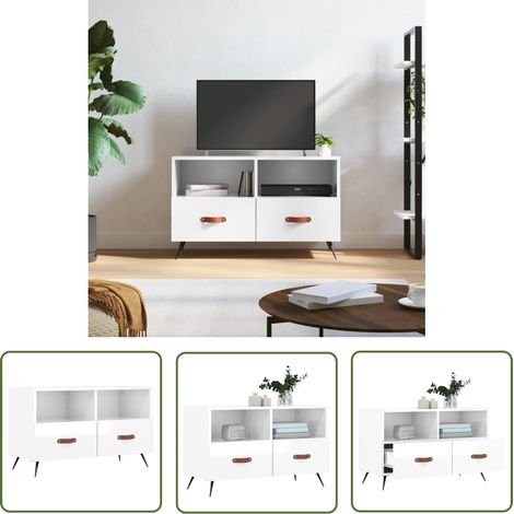 The Living Store TV-Schrank Hochglanz-Weiß 80x36x50 cm Holzwerkstoff - TV Schrank - Fernsehtisch - Holzwerkstoff - Weißer TV Stand - Wohnzimmermöbel (1/5)