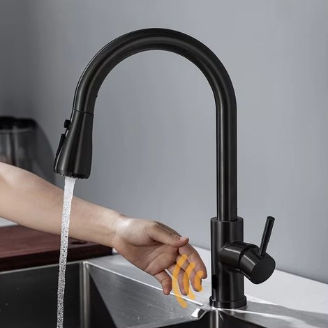 Robinets à détecteur, mitigeurs, accessoires de cuisine, robinets de salle de bain, robinets de cuisine, adaptés pour cuisines et salles de bain (noir)
