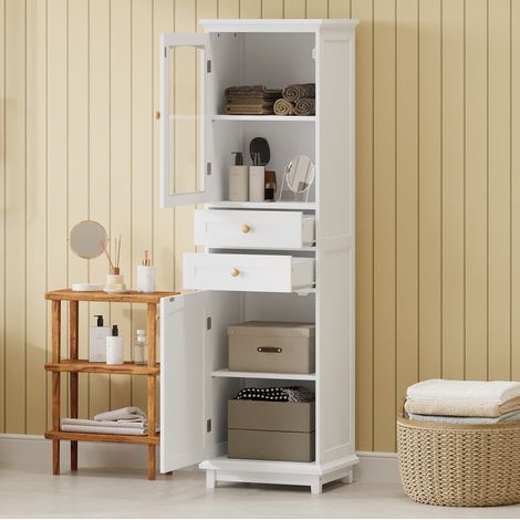 Mobile bagno 45,11 x 36,1 x 160 cm bianco in MDF con ante in vetro e 2 cassetti (1/5)