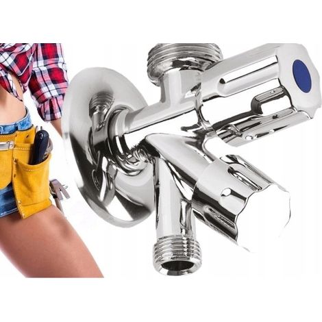 Robinet d'angle combiné 1/2x3/4x3/8 - Laiton chromé - Haute qualité - Respectueux de l'eau - Durable (1/5)