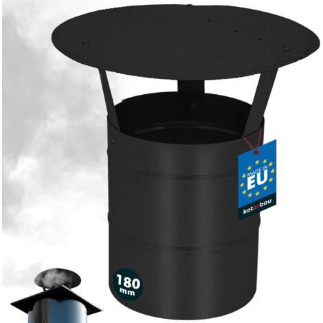Chapeau de Cheminée - Acier Galvanisé et Peint par Poudre - ø 180 mm - Noir - Chapeau Cheminée Anti Pluie - Résistant à la Corrosion - Installation Facile - Design Moderne- (1/5)