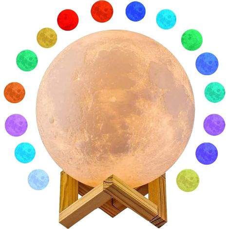 Lampe lune 3D rechargeable par USB, avec 16 couleurs LED, réglage tactile de la durée d'utilisation et télécommande. (1/5)