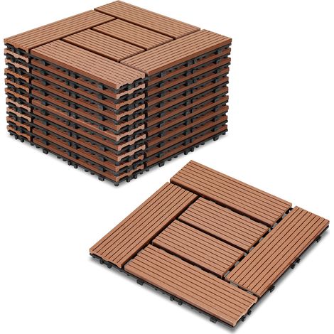 Wolketon Losa para terraza Baldosas para terraza exterior de WPC, 30x30 cm, resistente a la intemperie, sistema enchufable, marrón 11 piezas