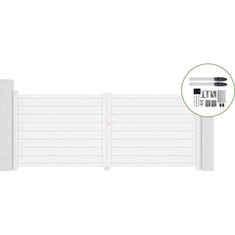 Portail battant 3,5m EIGER H.140cm alu blanc + motorisation HICKER B200 (1/4)