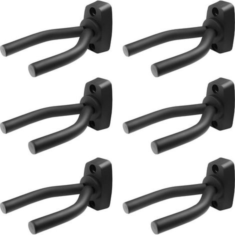 Soportes de pared para guitarra - juego de 6 piezas - ganchos negros para guitarra acústica, clásica, eléctrica, bajo y ukelele (1/5)