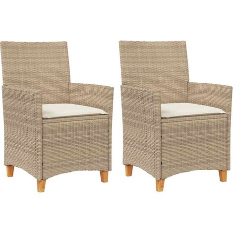 Maison Exclusive - Sedie Giardino con Cuscini 2 pz Beige Polyrattan Legno Massello (1/5)