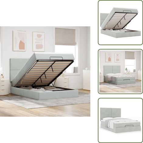 Ottoman-Bett mit Matratzen Hellgrau 140x200 cm Samt - Ottoman-Bett - Ottoman-Betten - Bettrahmen - Bettgestell (1/5)