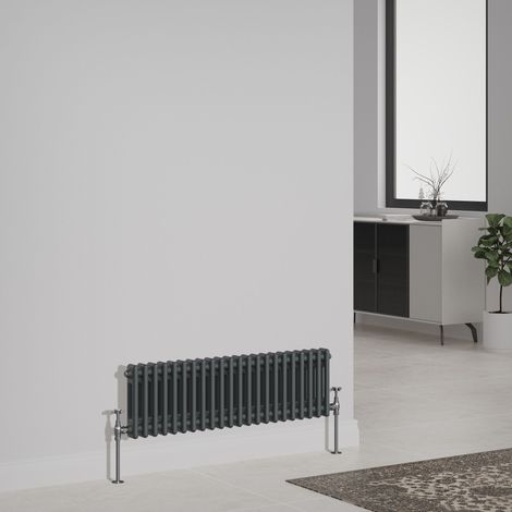 NRG Cast Iron Style Radiator Traditional Anthracite Central Heating Rads Horizontal 2 Column 300x1010mm