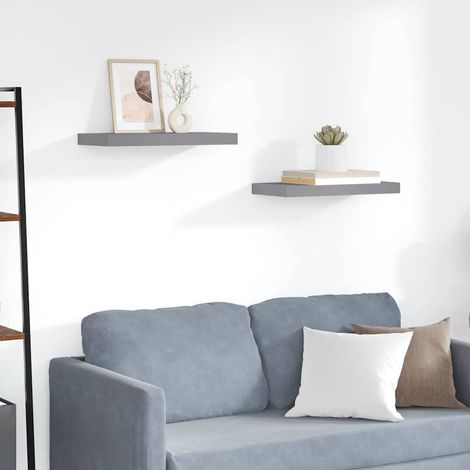 Lot de 2 Étagères murales flottantes Étagère de Rangement - Meuble de rangement Gris 50x23x3,8 cm MDF BV315814 - BonneVie (1/5)