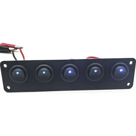 Panneau de Commande 5 Interrupteurs Marins avec LEDs Bleues et Précâblage pour Voiture, Camping-Car, Bateau (1/5)