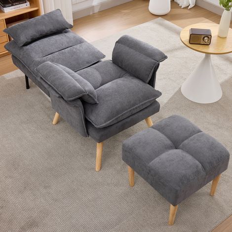 Sillón relax con puff, respaldo reclinable en 5 posiciones, gris DESVIAE (1/5)