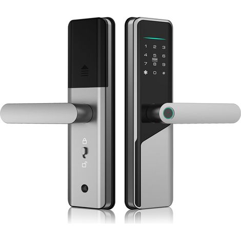 Serrure de porte intelligente, avec empreinte digitale et mot de passe pour porte de 60 à 90 mm, clavier avec poignée, clé, carte IC, prise en charge de l'application ttlock App Remote Control (1/5)