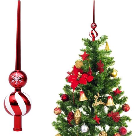 XEPHO Pointe de sapin de Noël en forme d'étoile rouge - Pointe de sapin de Noël en plastique - Pour décoration d'arbre de Noël - Rouge avec motif flocon de neige (1/5)