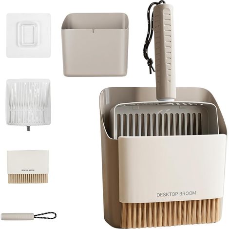 Cat Litter Scoop Kit Set of 3 Stainless Steel Cat Litter Scoop with Stand, Container and Small Broom, Portable Cat Litter Scoop, Non-Stick, Quick Clean, Ideal for All Litter Boxes (1/5)