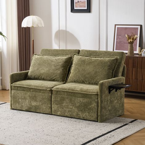 Divano letto 3 in 1 con schienale regolabile a 5 posizioni, tasche laterali, porta USB e Type C, ciniglia verde (1/5)