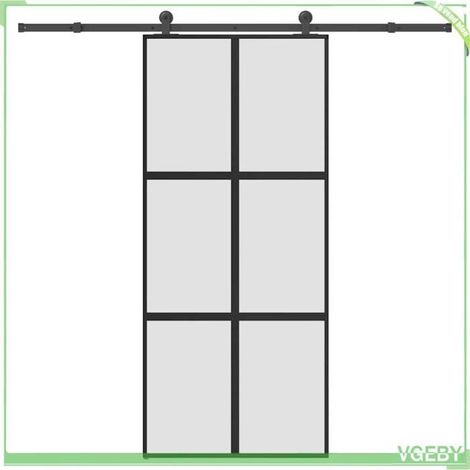 Porte coulissante - 3332963 - Verre trempé mat 90x205 cm - Cadre aluminium noir mat - Rail 213,5 cm charge 100 kg (1/5)