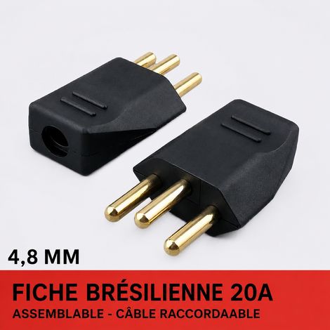 Fiche d'alimentation mâle démontable type Brésil 3 broches 250V 20A 3 250v 20a 30 g – Livraison gratuite