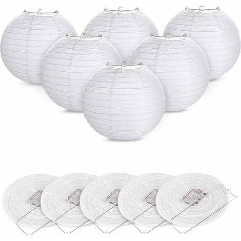 YMYNY - 12 pantallas de papel para farolillos de papel con forma de bola blanca para decoración de fiestas en iglesias y jardines (blancas) (1/4)
