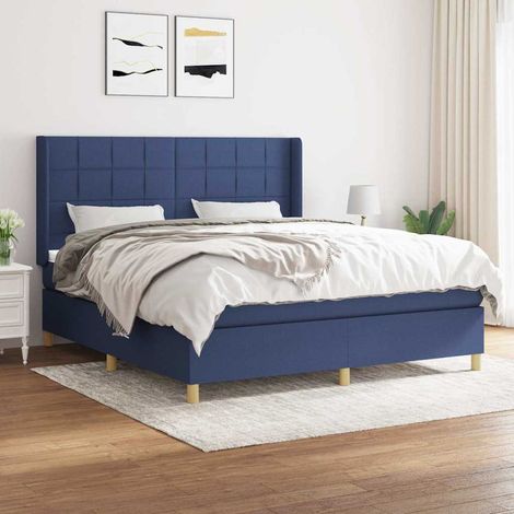 Cama box spring con colchón tela azul 180x200 cm (1/5)