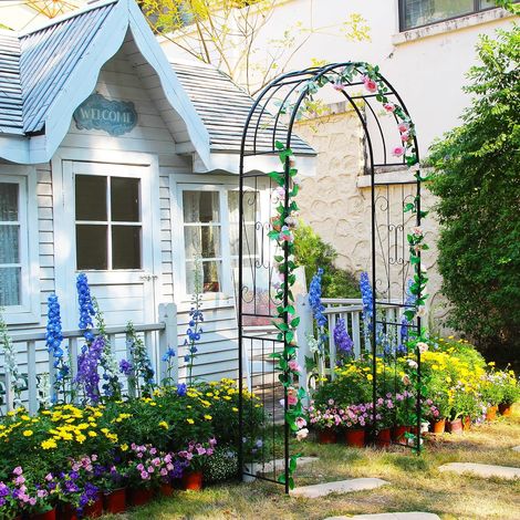 2.5m High x 1.5m Wide Black Metal Garden Gazebo Trellis Wedding Arches Ceremony Patio Trellis Pergola Frame Support Vine Plants (1/5)