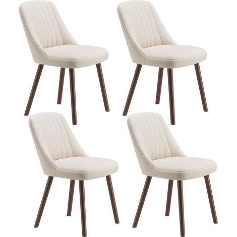 4er-Set Esszimmerstühle, moderne Küchenstühle mit muschelförmiger Rückenlehne, weichem Stoff und Massivholzbeinen, skandinavischer Stil für Esszimmer, Wohnzimmer oder Restaurant, Beige (1/5)