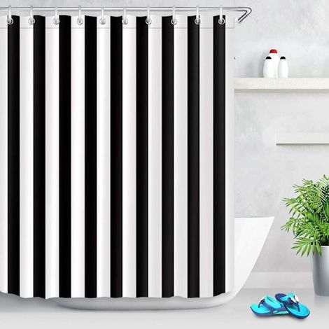 Rideau de douche noir et blanc, voilage de salle de bain rayé, tissu polyester imperméable 150 x 180 cm, décoration élégante pour salle d'eau