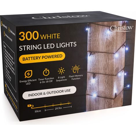 LED Battery Christmas Lights with Timer (Green Cable)